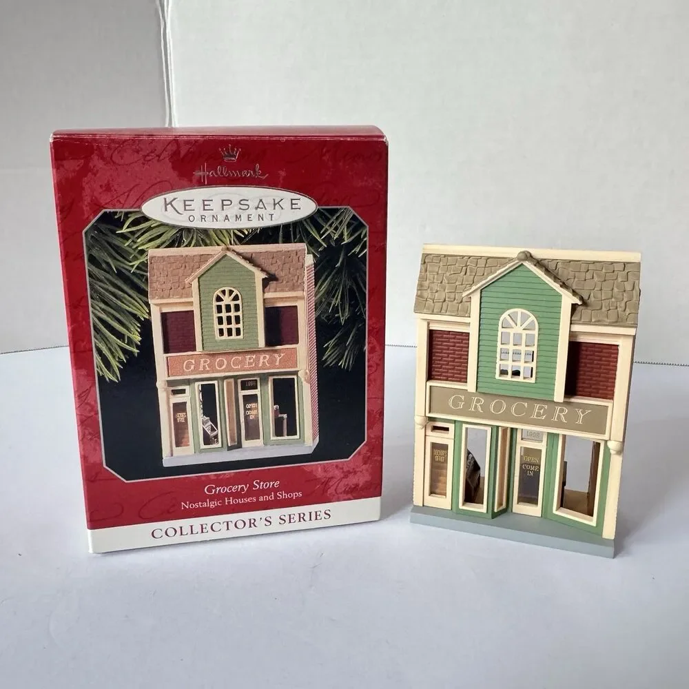 Hallmark Nostalgic Houses Ornament Lot Grocery Store Hall Station Set of 3